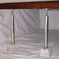 crawl space jack posts installed in an encapsulated crawl space in 