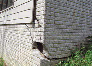 A severely damaged foundation wall in 